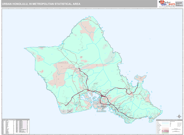 Urban Honolulu, HI Metro Area Wall Map